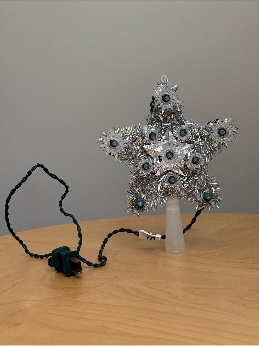 Vintage MCM 8" Silver Tinsel Star Christmas Tree Topper Working Holiday Decor